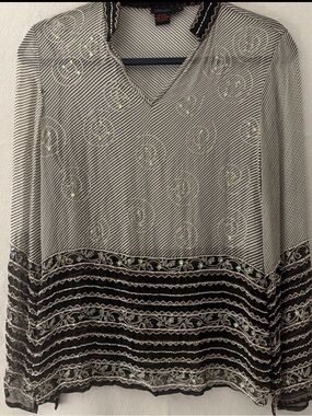 D studio Vintage Silk Embroidered Sheer Blouse Bohemian Sz S